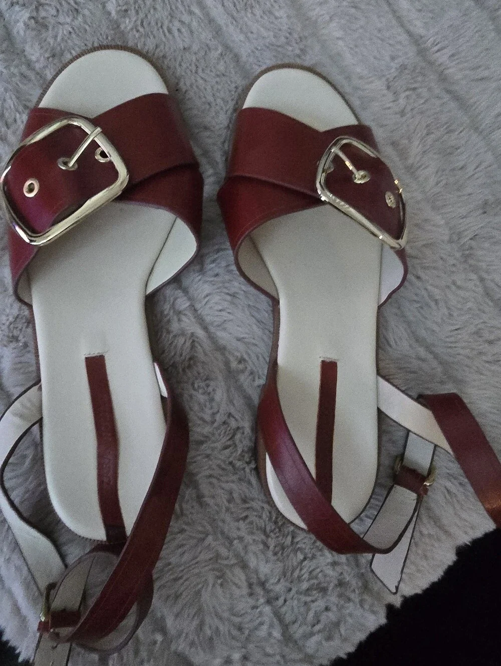 Women's Red Leather Buckle Slide Sandals Sz.38